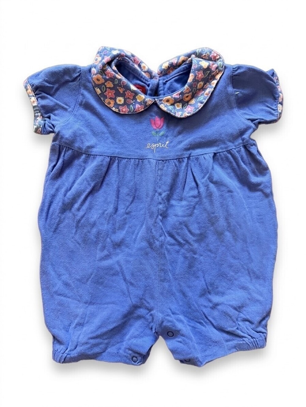 Vintage Esprit Baby Blue Floral Collar Romper Size 12M